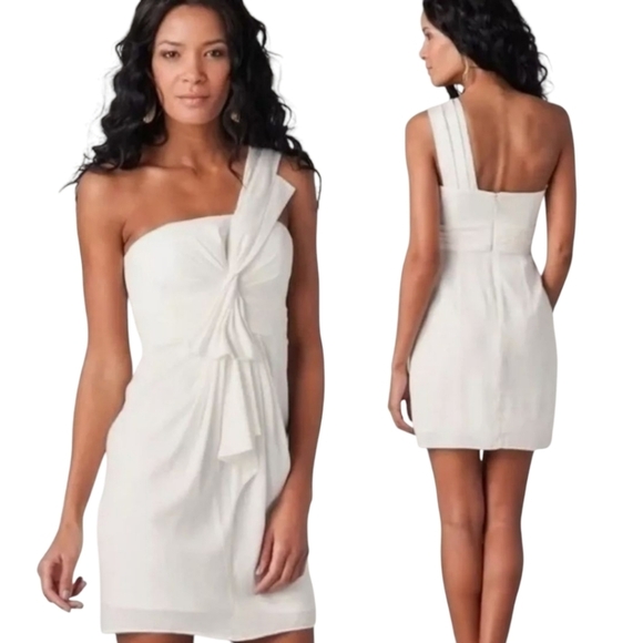BCBG White Palais One Shoulder Cocktail Dress Size 4 - Picture 1 of 6
